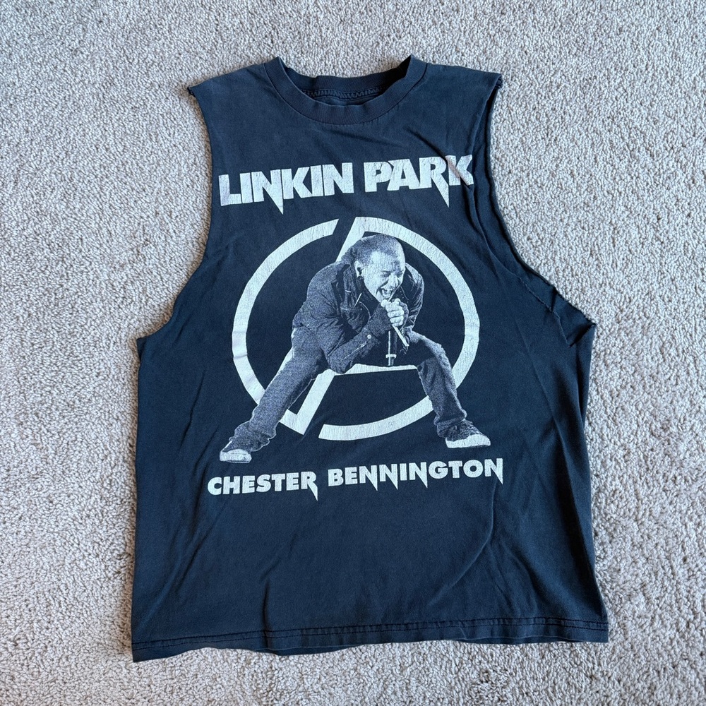 Y2K Linkin Park Chester Bennington Cut Sleeves Band Tank Top Black Size Medium